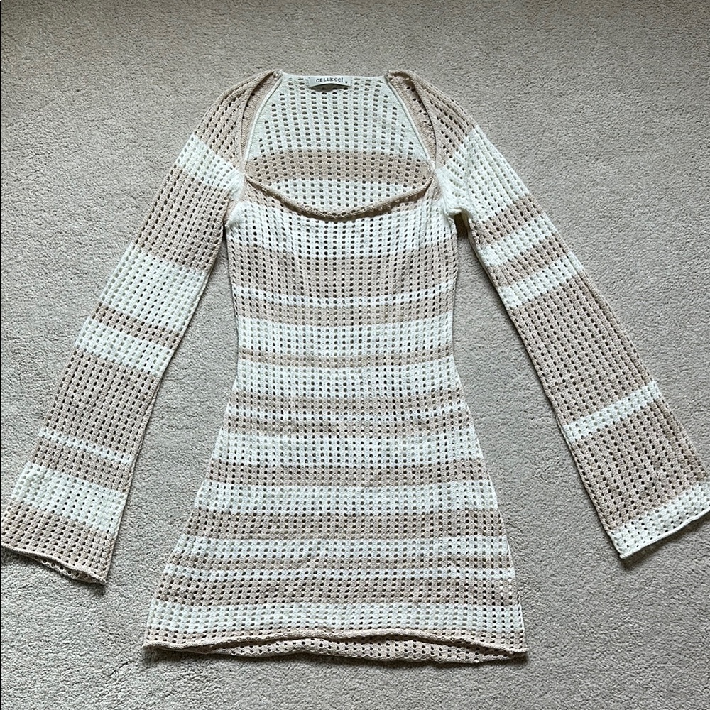 Beige and White Knit Dress